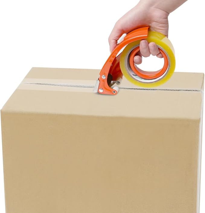 PROSUN 2 Pack Metal Packing Tape Dispenser Gun:2-inch Wide Tape Dispenser / 3-Inch Inner Paper Core(2" Blue + 2" Orange)