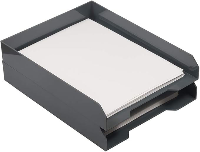 JAM PAPER Stackable Paper Trays - Grey - Desktop Document, Letter, & File Organizer Tray - Sold Individually