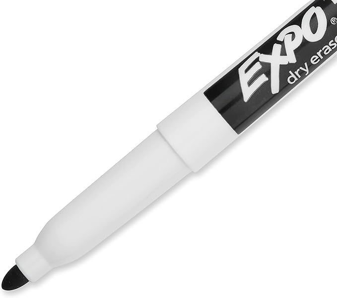 EXPO Dry Erase Markers, Low Odor Ink, Black, Fine Tip, 12 Count - Easily Erases, Vibrant Ink, Ideal for Classroom, Back to School Supplies, Teachers, Office, Whiteboard & Home