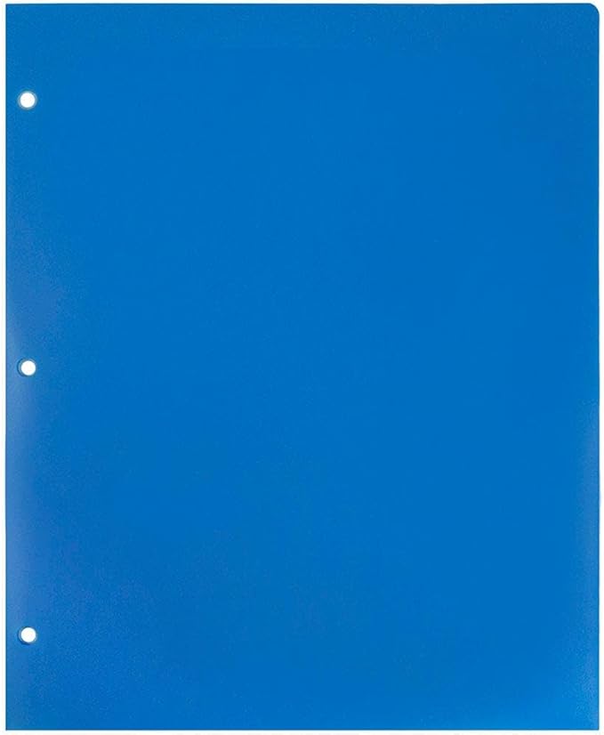 JAM PAPER Heavy Duty Plastic 3 Hole Punch Pocket Folders - Extra Tough School Folders - Blue - Bulk 48/Pack