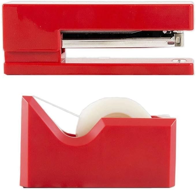 JAM PAPER Office & Desk Sets - 1 Stapler & 1 Tape Dispenser - Red - 2/Pack