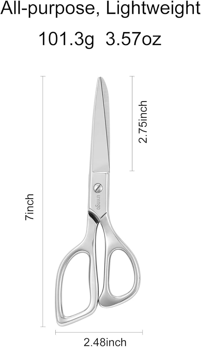 LIVINGO Sharp Tailor Fabric Scissors - 7" Professional Forged Stainless Steel Heavy Duty Sewing Metal Shears All Purpose, Crafting Scissors for Dressmaking Denim Canvas Cloth Leather and Felt