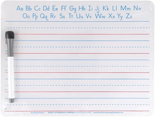 Pacon Handwriting Whiteboard Dry Erase Set, 2-Sided, Ruled/Plain, with Marker/Eraser, 9" x 12"