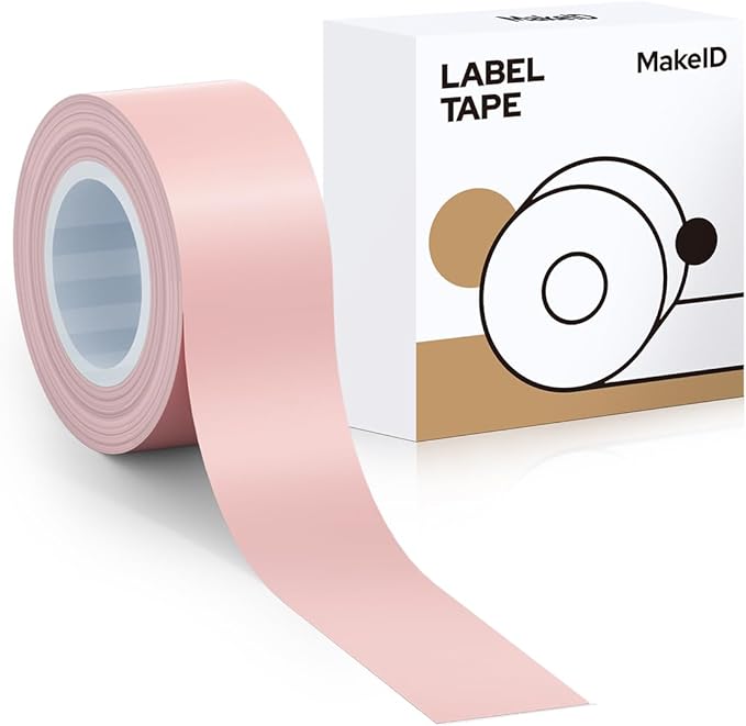 MakeID E1 Q1 Label Maker Tape Refills, 16mm x 4m (0.63" x 13') Continuous Sticker Thermal Laminated Waterproof Self-Adhesive Multipurpose Labeling Tape Replacement