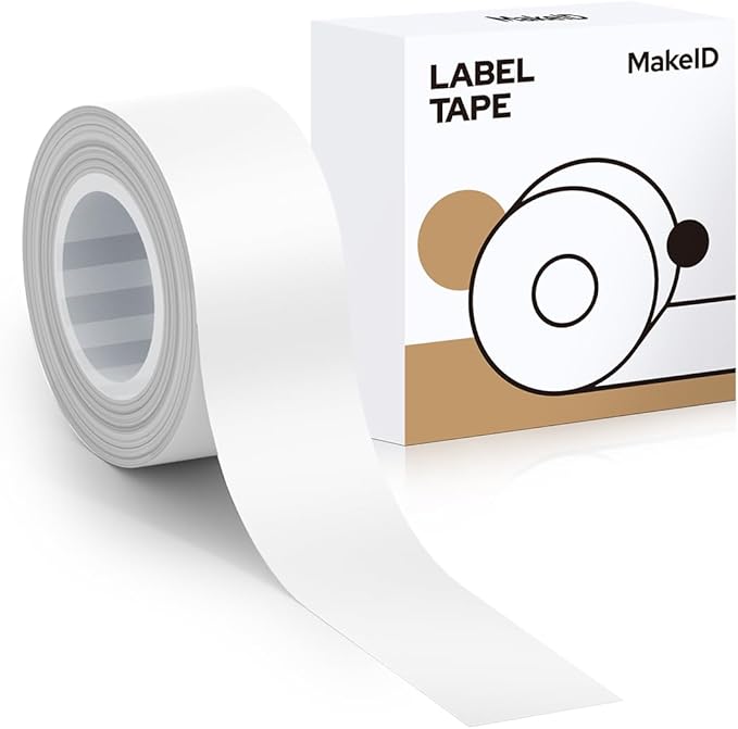 MakeID E1 Q1 Label Maker Tape Refills, 16mm x 4m (0.63" x 13') Continuous Sticker Thermal Laminated Waterproof Self-Adhesive Multipurpose Labeling Tape Replacement
