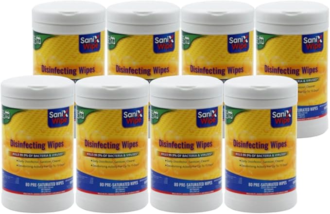 SaniX Disinfecting Wipes List-N Surface Clean Deodorize 80 Ct/Canister 8-Pack, White, 80 Count per Canister, 8 Pack, Total 640 Count, KL-SX-W80-8