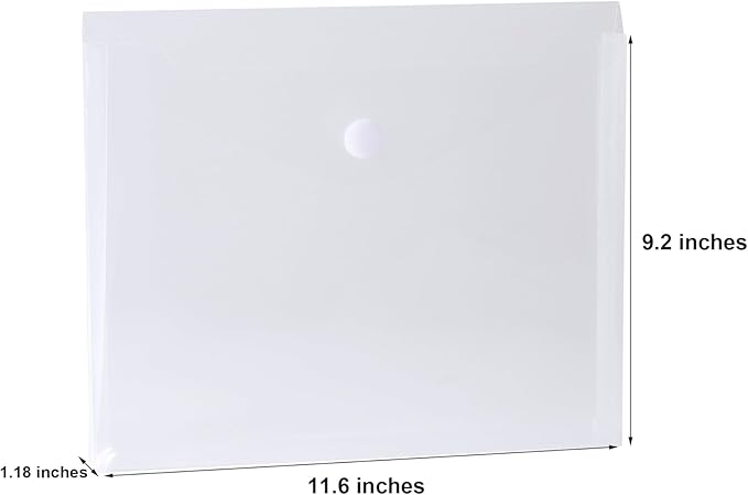 8.5 x 11 Letter Sized Clear Plastic Envelopes with Expanding Gusset Document File Storage Holder 10 Pack Hook Loop Closure