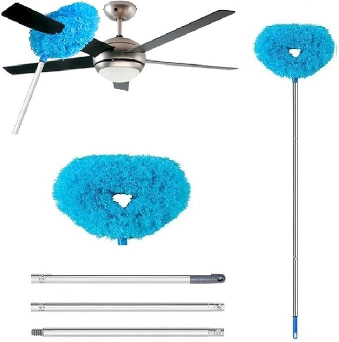 MLHpeak Ceiling Fan Cleaner Duster, Adjustable and Removable Fan Blade Cleaner from 18 to 62 Inches for Cleaning Walls Bookshelves Furniture Door Window Top (Blue)