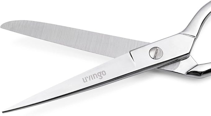 LIVINGO 8" Professional Heavy Duty Tailor Fabric Scissors, Dressmaker Sewing Classic Stainless Steel Ultra Sharp Forged Shears, Bent A-silver