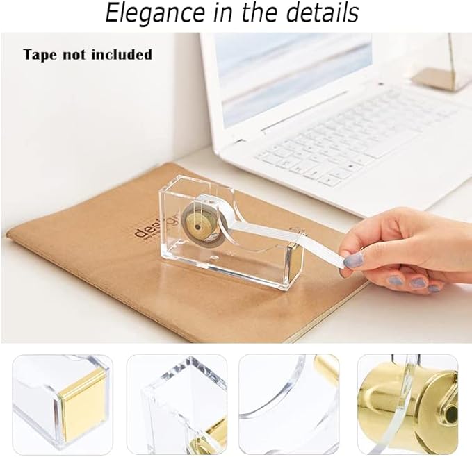 Gold Desk Accessories, Acrylic Stapler, Staple Remover, Tape Holder, Pen Holder, Ballpoint Pen, Scissor, Binder Clips, 1000pcs Staples, Phone Holder, Ruler, Transparent Glue and 300 Notes