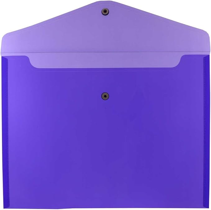 JAM PAPER Plastic Envelopes with Snap Closure - Letter Booklet - 9 3/4 x 13 - Purple - 12/Pack