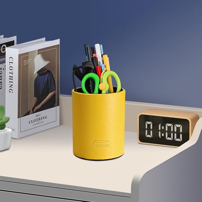 Pen Pencil Holder Cup Container PU Leather Desk Organizer Stand Decor Brush Scissor Holder Decoration Office Desk Home School