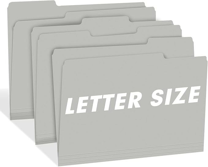 File Folder, RAZCC 150 Pack 1/3 Cut Tab File Folders Letter Size, Grey, Folders with Tab, Great for Organizing and Easy File Storage