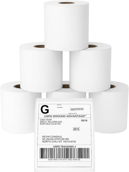 4x6 Thermal Labels Roll – 6 Rolls, 250 Labels/Roll – Shipping Labels 4x6, Perforated & Strong Adhesive - Commercial Grade Thermal Printer Labels for Shipping and Mailing
