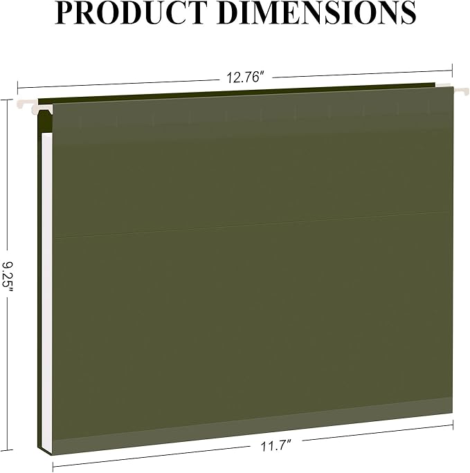 ViVin Hanging File Folders, 1/5-Cut Adjustable Tabs with 24 Per Box, 1 Inch Expansion, 24 Pack Letter Size Hanging File Folders, Designed for Office Home School Filing Cabinet(Green)