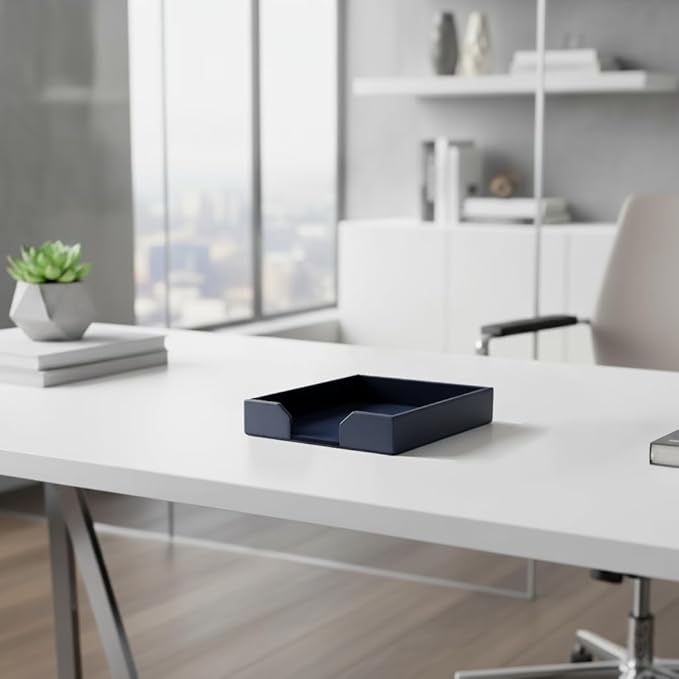 Dacasso Navy Blue Bonded Leather Luxury Letter Tray Holder & Paper Organizer for Desk - Executive Desk Decor & Office Organization Essential
