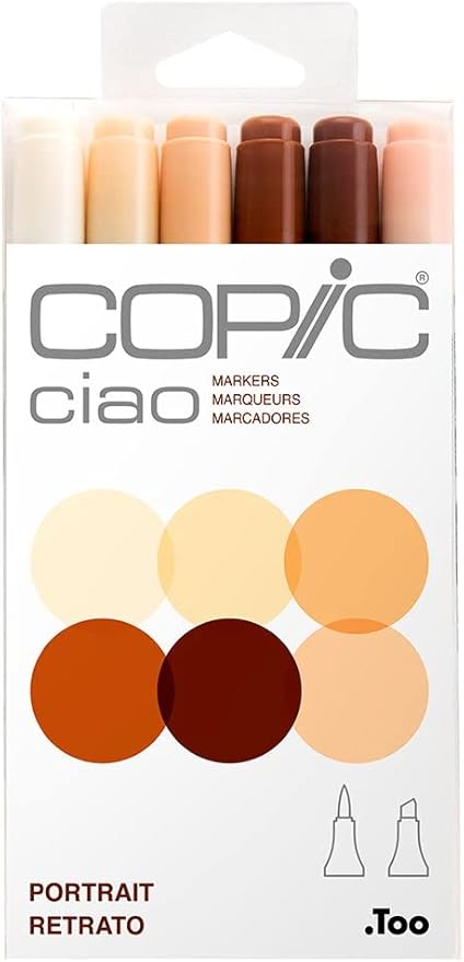 Copic I6-Skin Ciao Markers, Skin, Portrait, 6-Pack and Copic Sketch, Alcohol Markers, 6pc Set, Bold Primaries