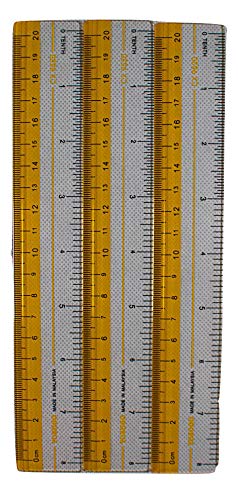 8 inch/20 cm Rulers. Pack of 12 of Premium Quality Plastic Transparent Rulers | Yellow, Green, Red, Blue