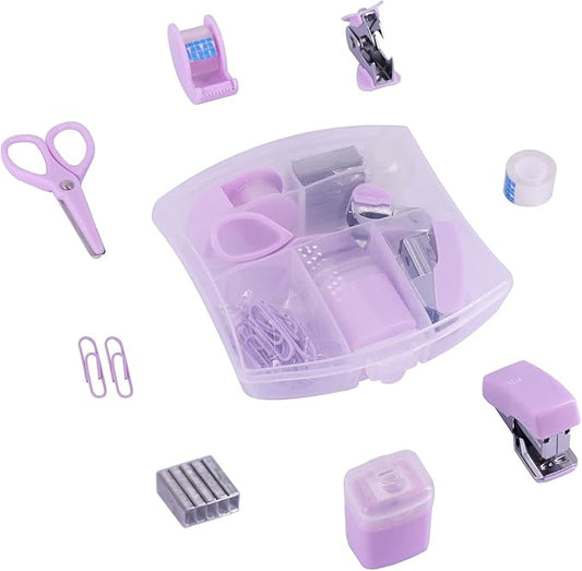 Mini Office Supply Kits – Includes Mini Stapler,Scissors, Staple Remover, Staples, Tape Dispenser (Purple)