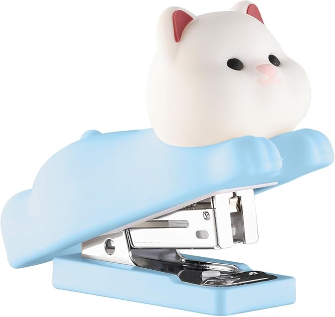 Honagu Mini Cute Animal Stapler with Staples, Cartoon Stereoscopic Silicone (PVC) Stapler, Labor-Saving Office Supplies for Students Kids (Blue Puppy)