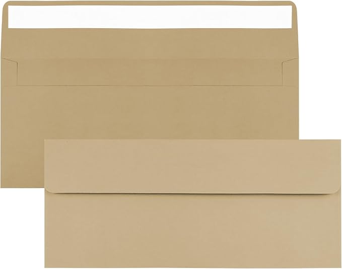 100 Pack Kraft #10 Business Envelopes, Standard Envelopes Self Seal, 4 1/8 x 9 1/2 Inch Letter Size Business Mailing Envelopes for Checks Invoices Statements Baby Shower Wedding Birthday