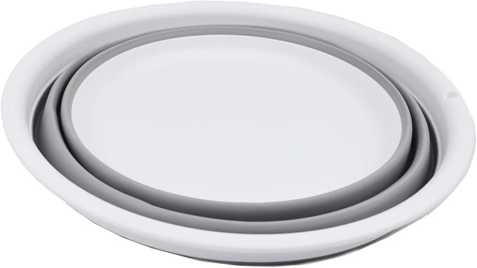 SAMMART 7.5L (1.98 Gallon) Collapsible Tub - Foldable Dish Tub - Portable Washing Basin - Space Saving Plastic Washtub (White/Grey)