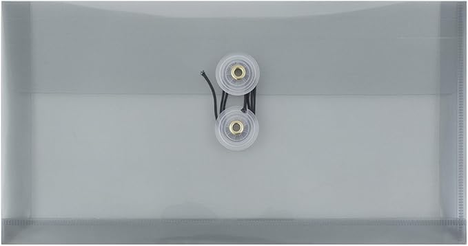 JAM PAPER Plastic Envelopes with Button & String Tie Closure - #10 Business Booklet - 5 1/4 x 10 - Smoke Gray - 12/Pack
