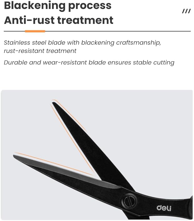 Deli Non-Stick Scissors, 8 Inch Stainless Steel Blades with Soft Grip Handles, Black/White Office Scissors for Paper, Fabric, Craft, Home & School Use (1 Pack)