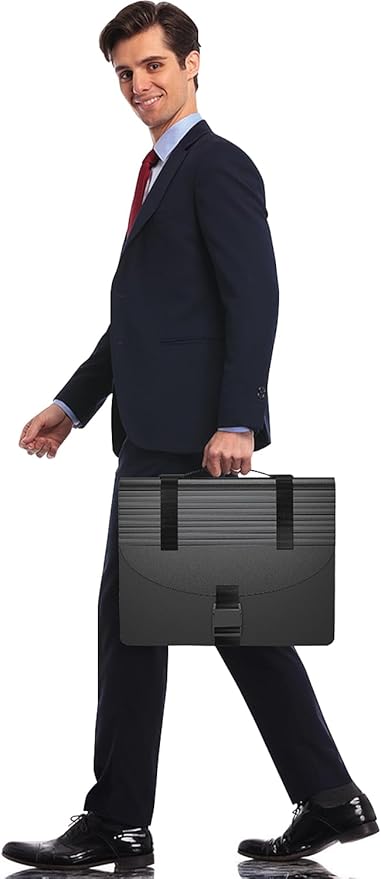 Expanding File Folders/Accordion File Organizer/Portable File Box,13 Pockets Expandable Filing Folder with Handle for Document Paper Receipt Bill Organizer,A4/Letter Size,Colored Tabs,Black Matte