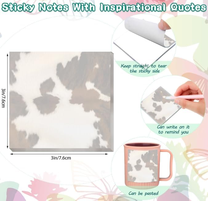 2 Pack Sticky Notes 3x3 Inches, Bright Cute Strong Sticking Power, Easy to Post for Home, Office, 80sheets/Pads, Brown Cowhide Skin
