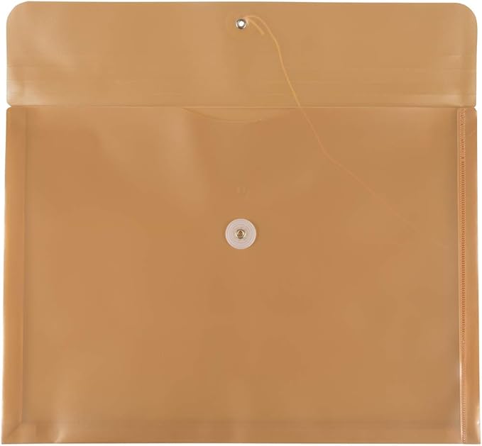 JAM PAPER Plastic Envelopes with Button & String Tie Closure - Legal Booklet - 9 3/4 x 14 1/2 - Gold - 12/Pack