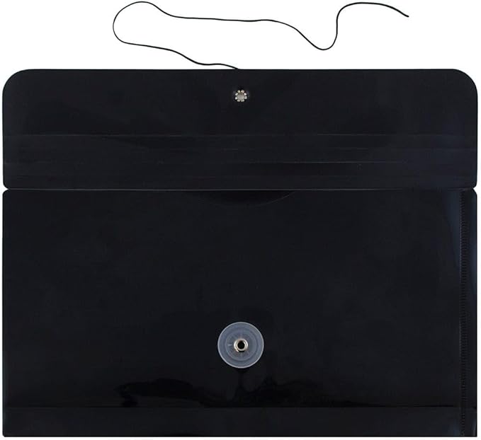 JAM PAPER Plastic Envelopes with Button & String Tie Closure - #10 Business Booklet - 5 1/4 x 10 - Black - 3/pack