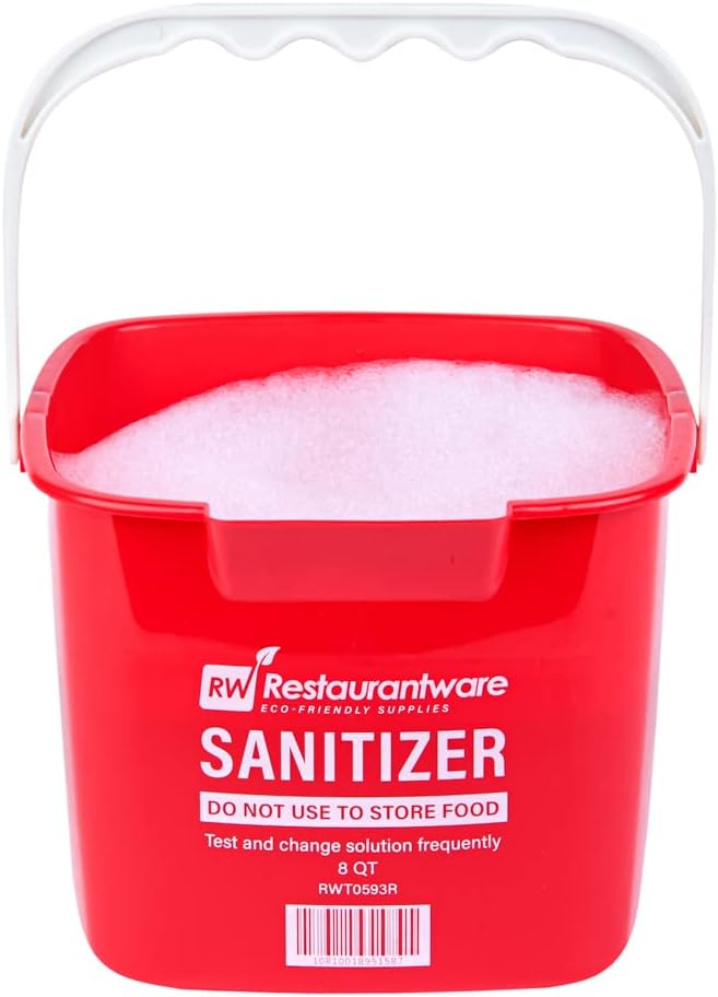 Restaurantware RW Clean 8 Quart Cleaning Bucket 1 Detergent Square Bucket - With Measurements Built-In Spout And Handle Red Plastic Utility Bucket For Home Or Commercial Use