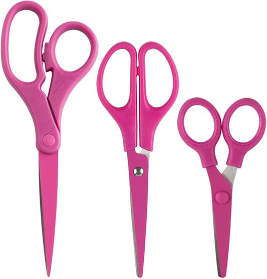JAM PAPER Multi Purpose Scissors Set - Pink - Assorted Sizes - Ergonomic Handle & Stainless Steel Pointed Tip Blades - 3/Pack