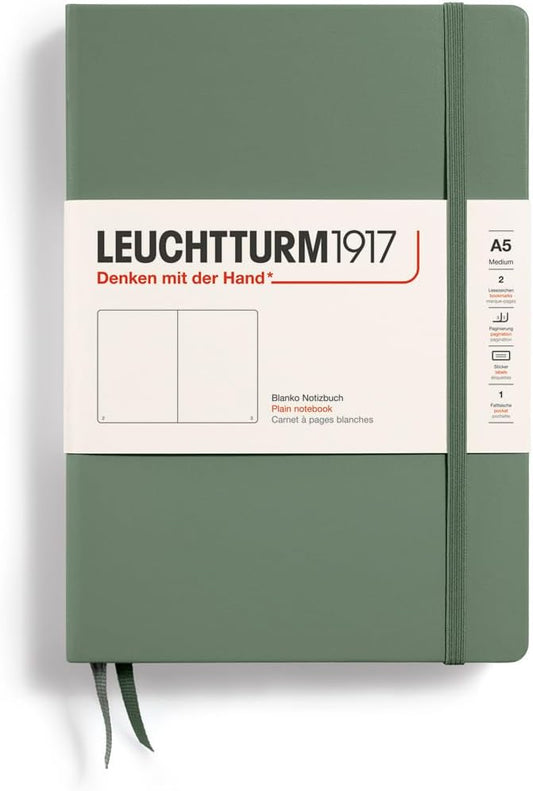 LEUCHTTURM1917 - Notebook Hardcover Medium A5-251 Numbered Pages for Writing and Journaling (Olive, Plain)