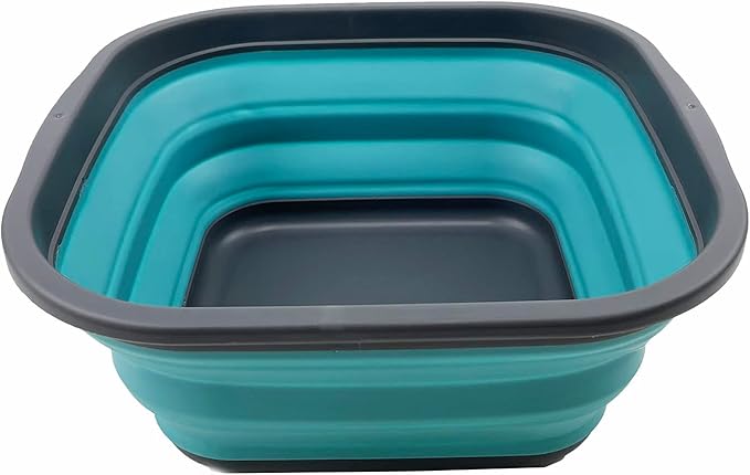 SAMMART 5.5L (1.4 Gallons) Collapsible Tub - Foldable Dish Tub - Portable Washing Basin - Space Saving Plastic Washtub (Grey/Crystal Blue)