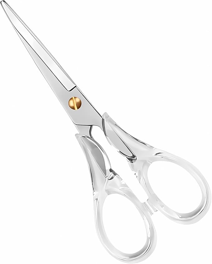Gold Scissors, Stainless Steel Blade with Acrylic Handle, All Purpose Scissor for Office, School, Home, Fabric Shears, Tijeras (6.3" Silver)
