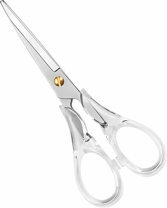 Gold Scissors, Stainless Steel Blade with Acrylic Handle, All Purpose Scissor for Office, School, Home, Fabric Shears, Tijeras (6.3" Silver)