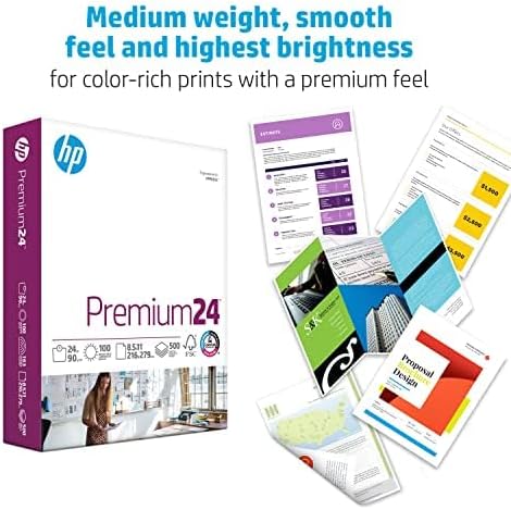 HP Printer Paper | 8.5 x 11 Paper | Premium 24 lb | 5 Ream Case - 2500 Sheets | 100 Bright | Made in USA - FSC Certified | 115300C