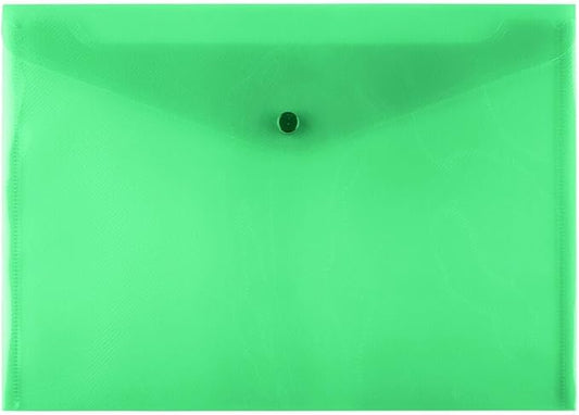 JAM PAPER Plastic Envelopes with Snap Closure - Letter Booklet - 9 3/4 x 13 - Green Grid - 3/Pack