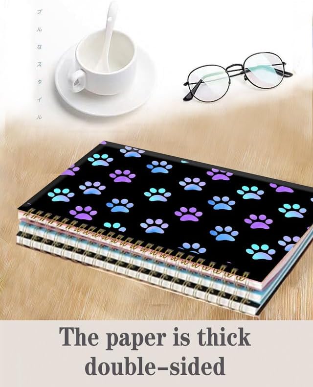 Spiral Journal Notebook,A5 Hardcover Lined Journals for Women Girl 6 x 8.3 in,120 Pages Thick Paper,Cute College Ruled Writing Notebook for Gifts Office Work School(Purple Dog Paw)