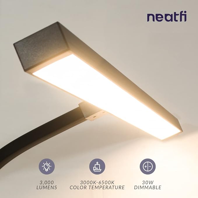 Neatfi (New Model) Flex Desk Lamp with Clamp, Dimmable, 3,000 Lumens 30W LED Monitor Light, 3000K-6500K Correlated Color Temperature, 5 Brightness Levels & 5 Light Modes (31.5 Inches, Black)