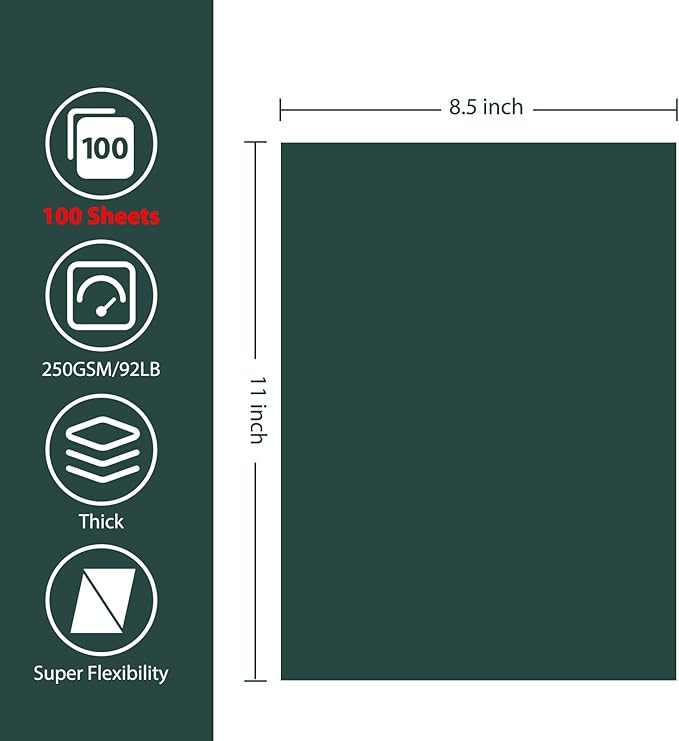 OcePor 100 Sheets Dark Green Cardstock Paper, Colored Printer Paper 8.5 x 11, Thick Construction for Cards Making, Scrapbook，Office Printing, Invitations, Certificates，DIY Crafting 92 lb/250gsm