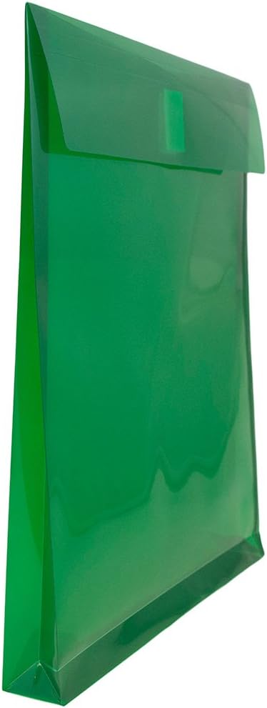 JAM PAPER Plastic Expansion Envelopes with Hook & Loop Closure - Letter Open End - 9 3/4 x 11 3/4 with 1 Inch Expansion - Green - 12/Pack