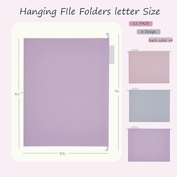 12 Pack Hanging File Folders Filing Cabinet Organizer Letter Size 1/5 Cut Adjustable Tabs Decorative for Home Office School Classroom,Marble……