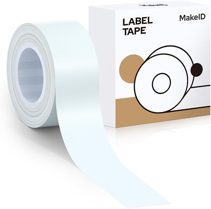 MakeID E1 Q1 Label Maker Tape Refills, 16mm x 4m (0.63" x 13') Continuous Sticker Thermal Laminated Waterproof Self-Adhesive Multipurpose Labeling Tape Replacement
