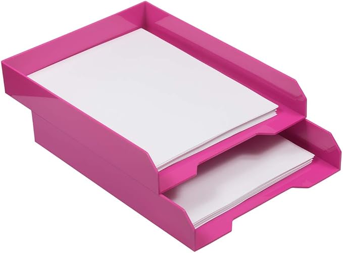 JAM PAPER Stackable Paper Trays - Pink - Desktop Document, Letter, & File Organizer Tray - Sold Individually