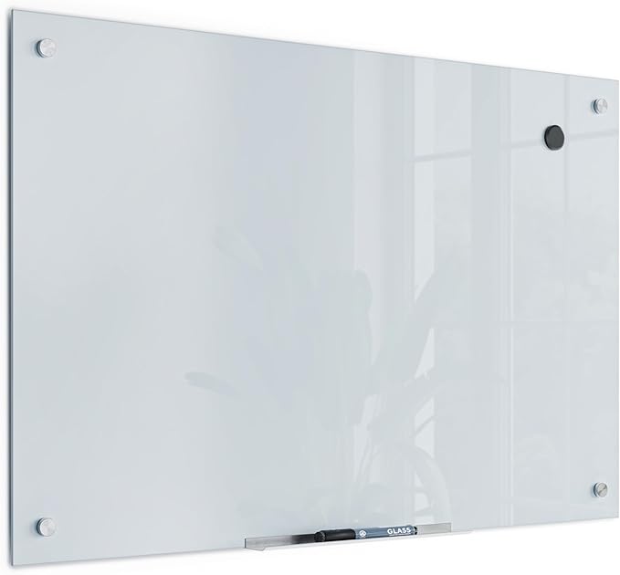 U Brands Magnetic Glass Whiteboard, 24” x 36" Inches, White Frosted Surface, Frameless, Only for Use with HIGH Energy Magnets, Dry Erase Board for Office, School, Home