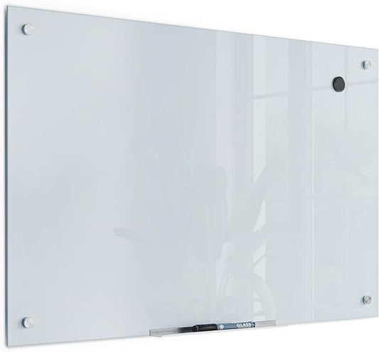 U Brands Magnetic Glass Whiteboard, 24” x 36" Inches, White Frosted Surface, Frameless, Only for Use with HIGH Energy Magnets, Dry Erase Board for Office, School, Home