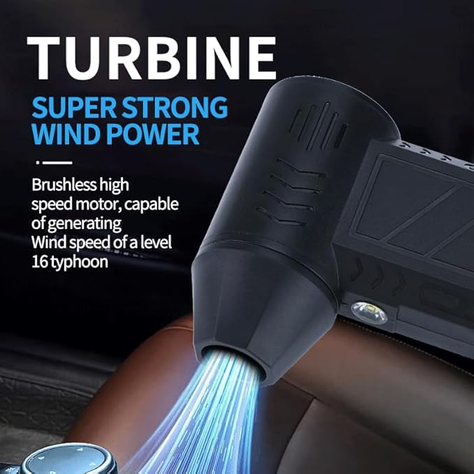 3-in-1 Cordless Blower Vacuum with LED Light, 130,000 RPM Turbo Fan, Type-C Charging for Car Detailing, Keyboard/PC Cleaning, Pet Hair, Leaf Blowing, Home & Car Use